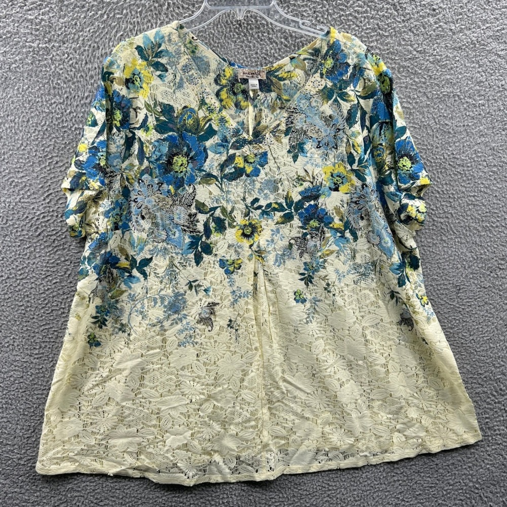 Womens Peasant Tunic Top 3X Boho Floral Lace Overlay Cottage Romantic Spring